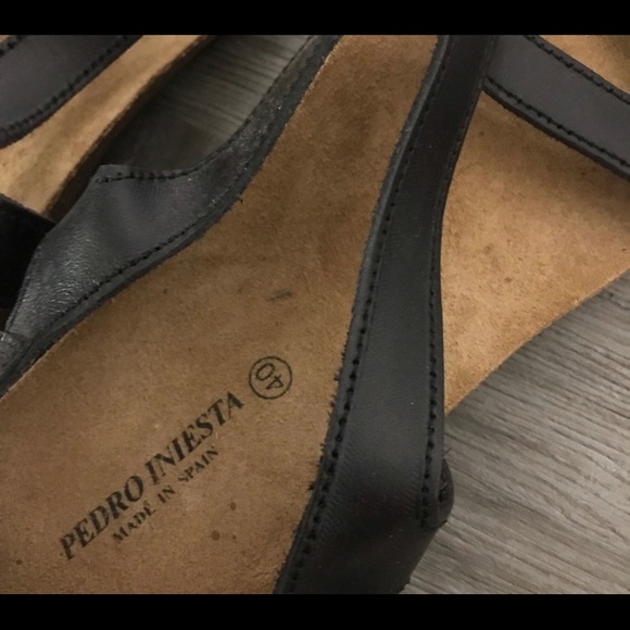 Pedro iniesta black strap sandals cork wedge - Picture 5 of 6